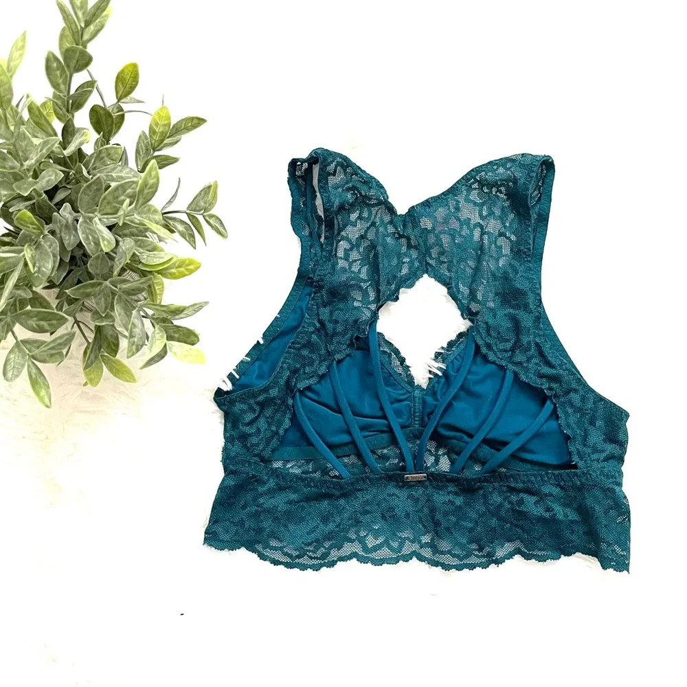 PINK Victoria’s Secret Lace Teal Green Strappy-Back Bralette - Picture 6 of 9
